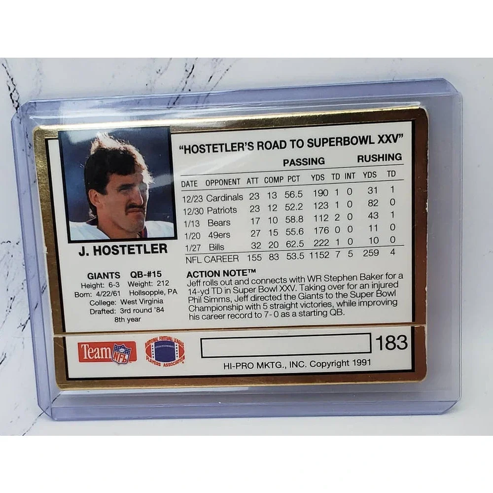 1991 Action Packed NFL Football #183 Jeff Hostetler - NY Giants